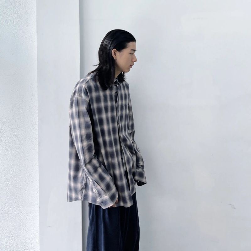 Ombre Plaid Drop-Shoulder Shirt