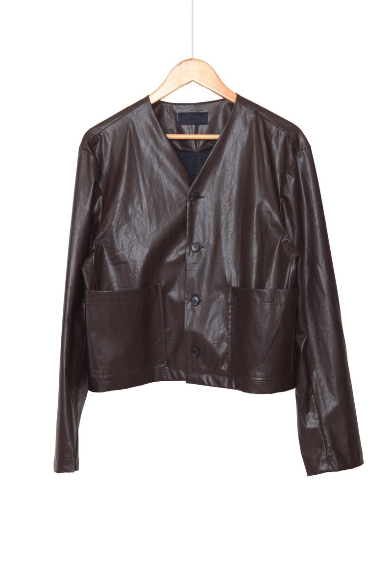 Crop leather cardigan