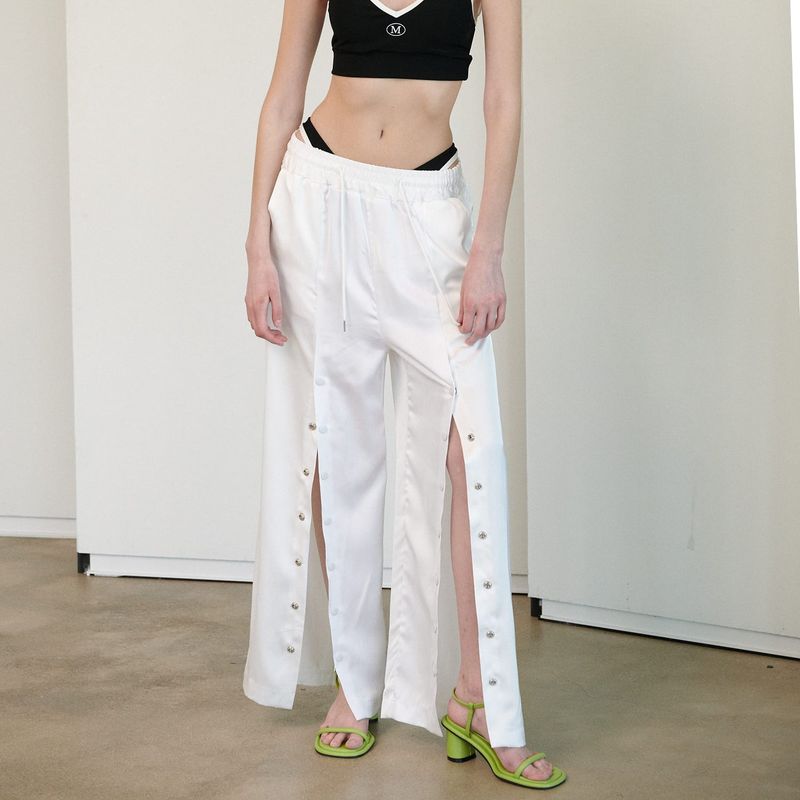  BUTTON SATIN PANTS, IVORY