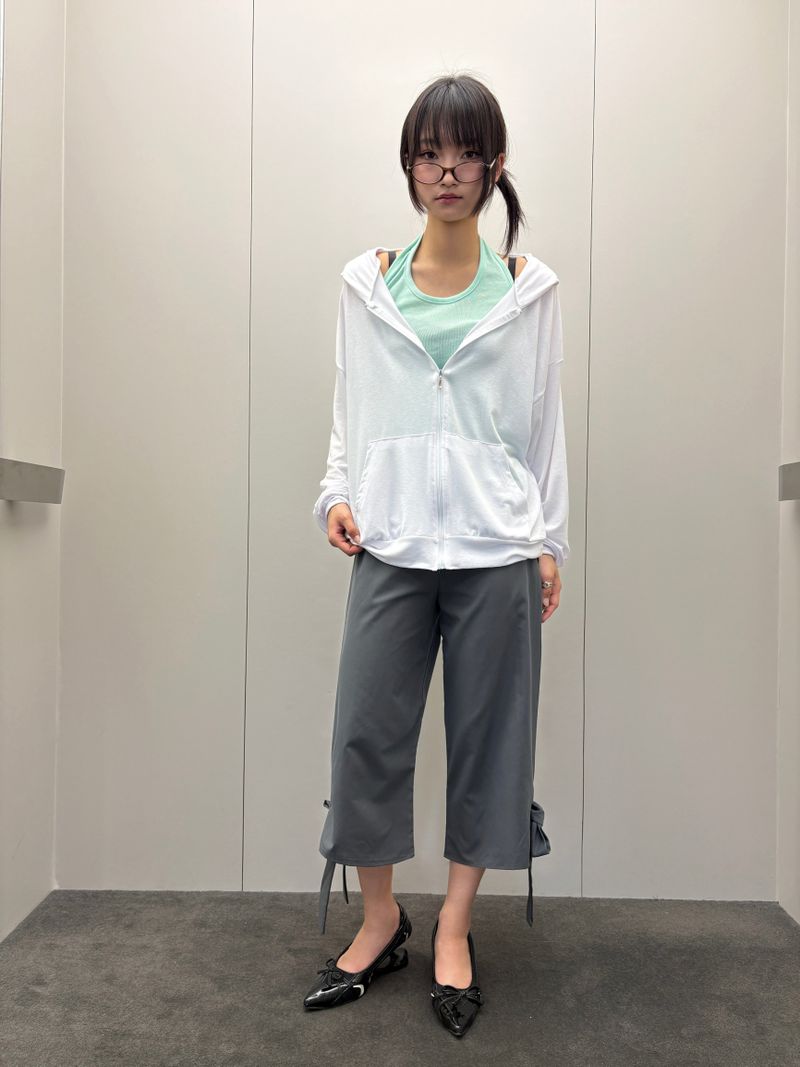 Slacks Side Ribbon Relaxed Fit Capri Pants 2color