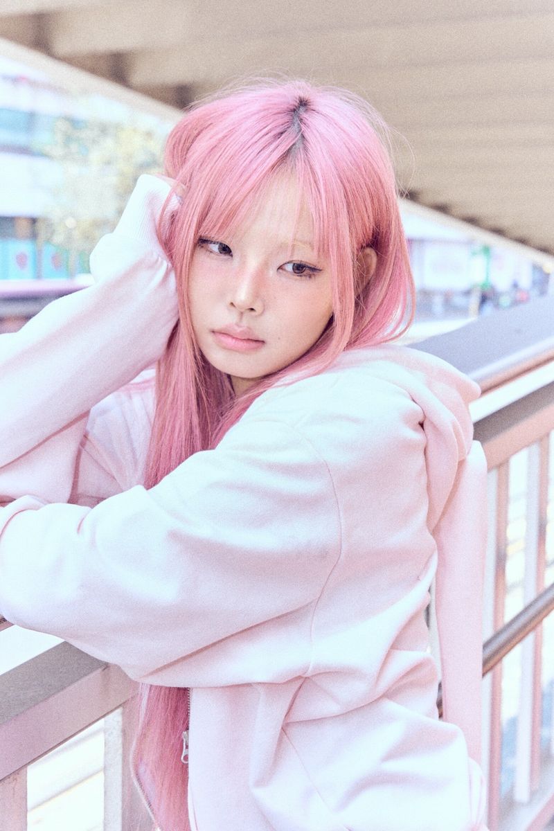 Ribbon bunny hood zip-up (soft pink)