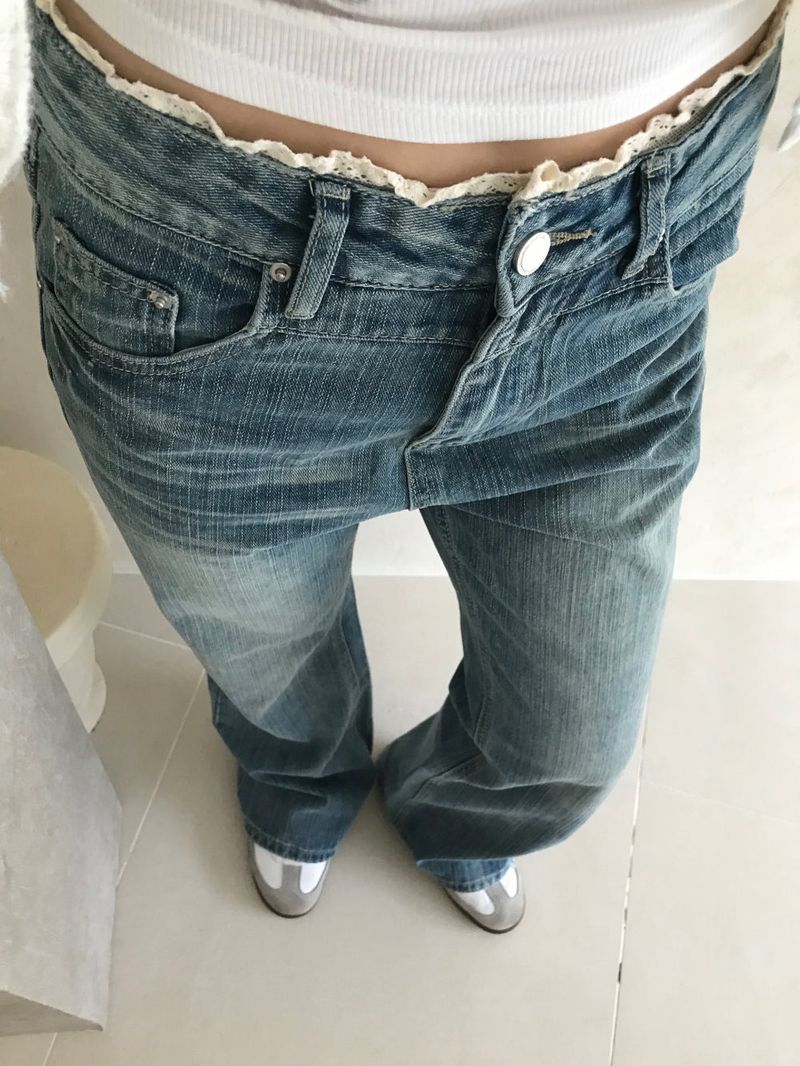 Pomel Lace Trimming Semi Bootcut Pants