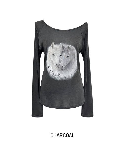Pony Printing One Shoulder Long Sleeve