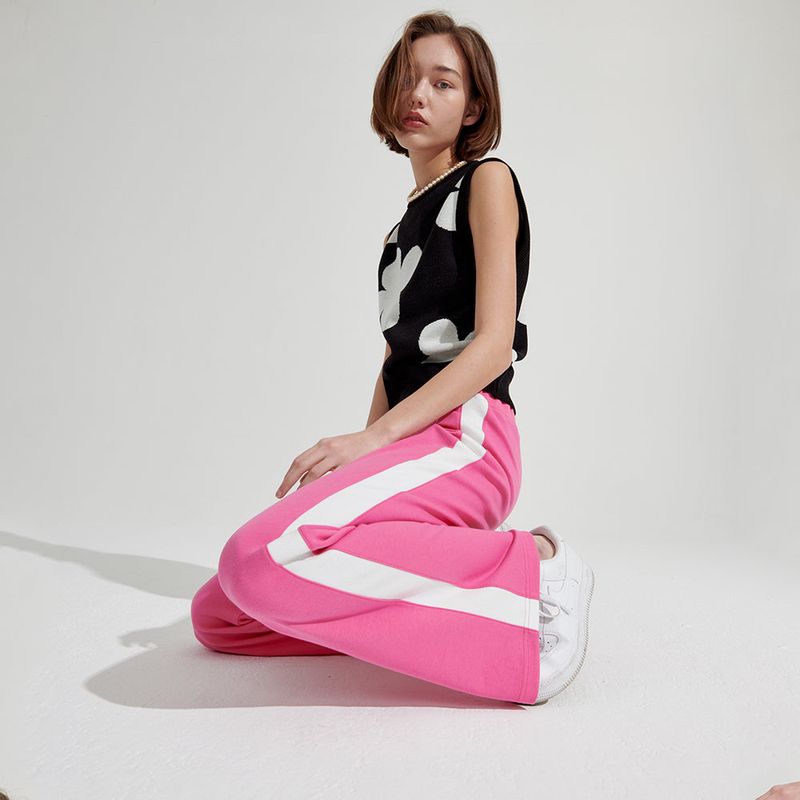 Two-tone Semi boots cut Trackpants [Pink]