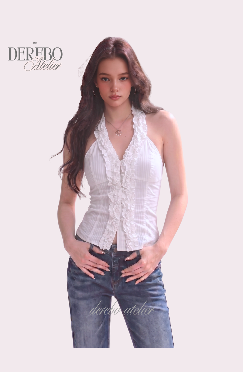 foam lace halterneck blouse
