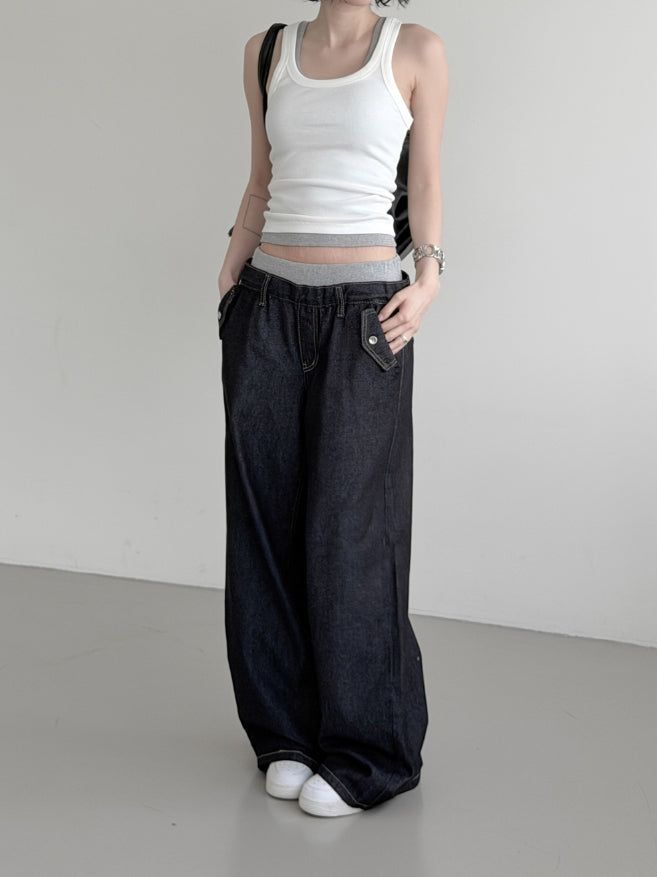 Sagging Non-Faded Raw Denim Pants