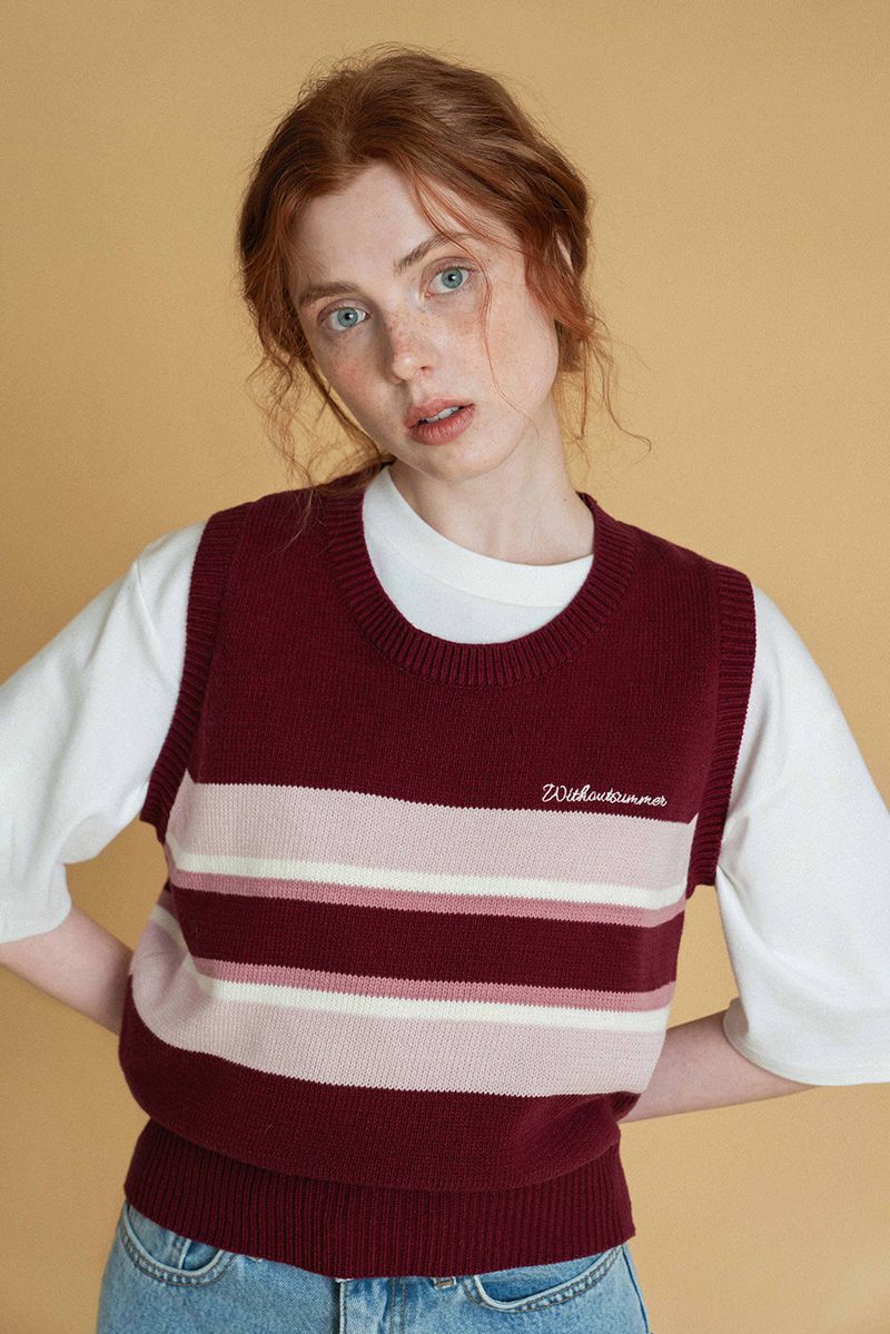 Take knit vest_wine