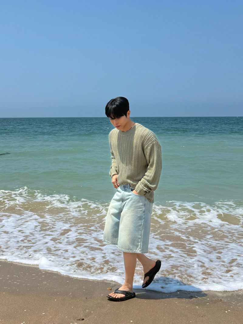 Ocean washing bermuda denim pants
