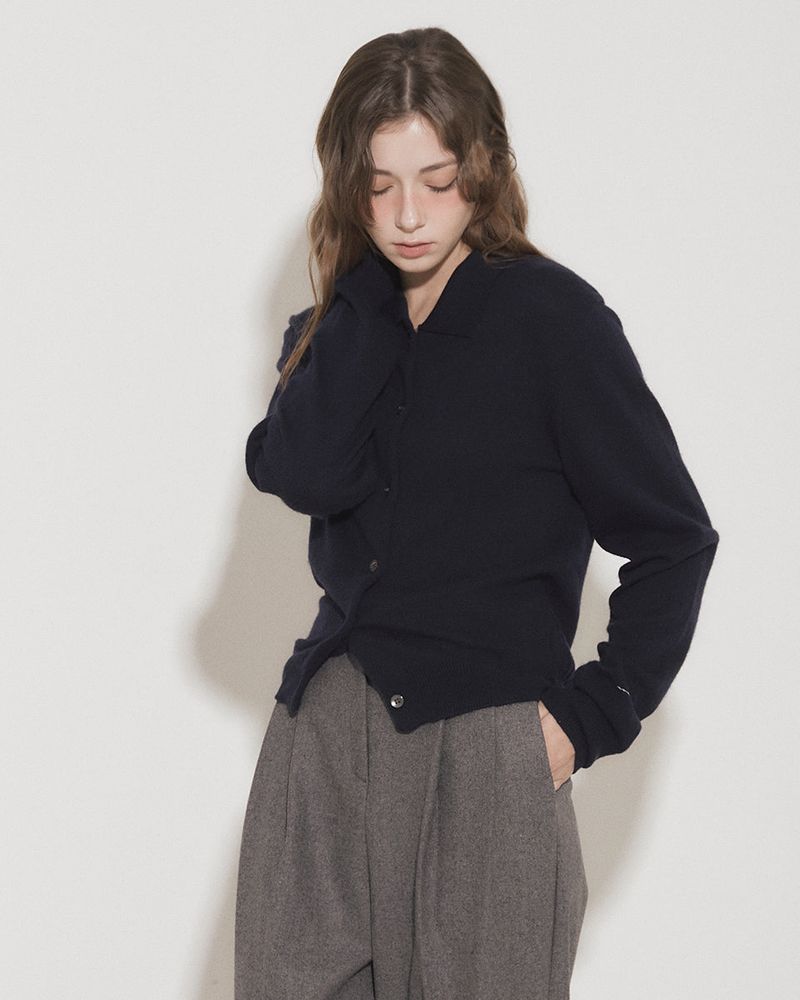 CASHMERE COLLARED CARDIGAN [NAVY]