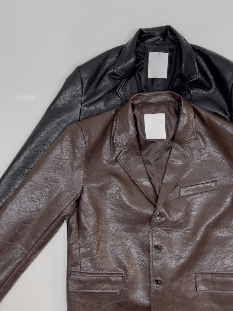 [unisex] Crack Single Leather Over Fit Jacket