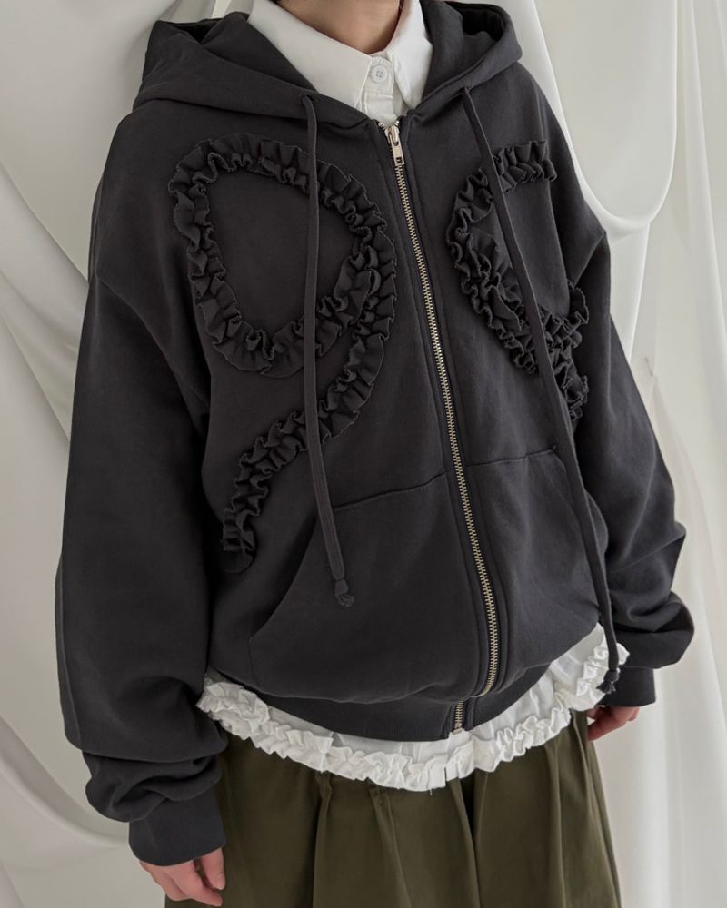 Ribbon Ruffle Hoddie Zip Up