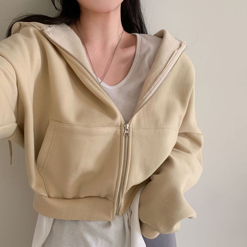 [Bellide made] embroidery napping hood zip-up