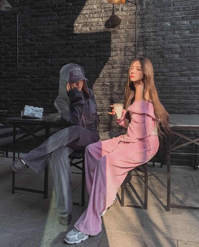 Wrinkle Velour Two Way Crop Hood Zip-Up