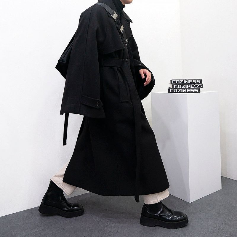 SK Button slit wool robe long coat (3 colors)