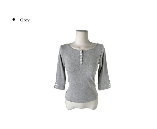 26SS★ [MADE] Oeun Round Button Three Quarter Sleeve T-Shirt