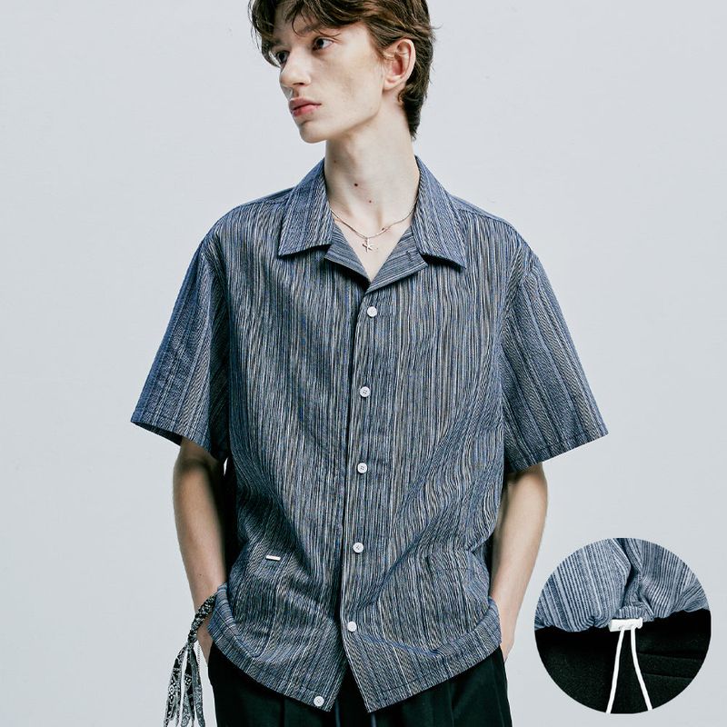 S SY(エスエスワイ)の「2way yukata stripe open collar half shirt navy(Tops)」