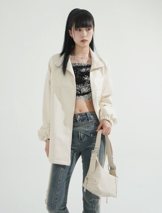 2Way Zip-up Balloon String Leather Jacket
