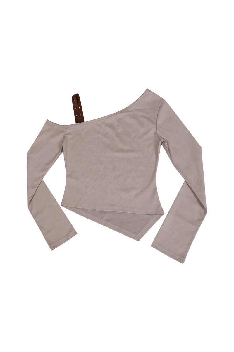 ONE SHOULDER SUEDE TOP #BEIGE