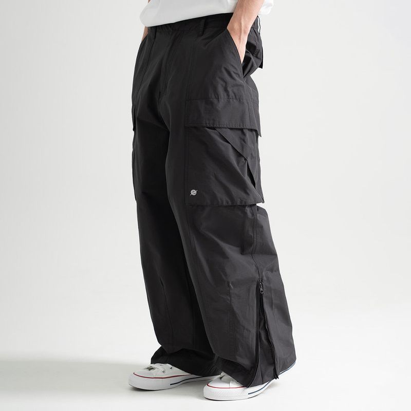 Nylon RIB Wide Pocket Pants - BLACK