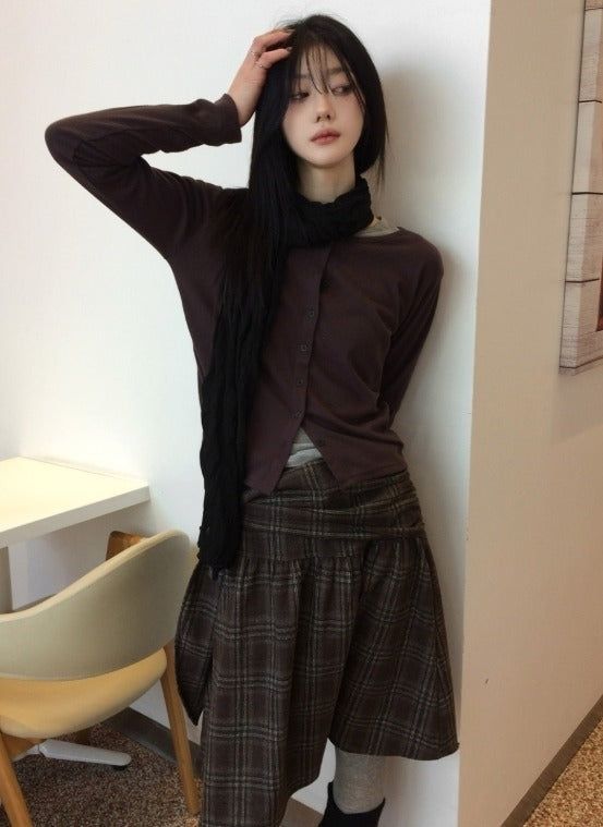 Glen check midi skirt