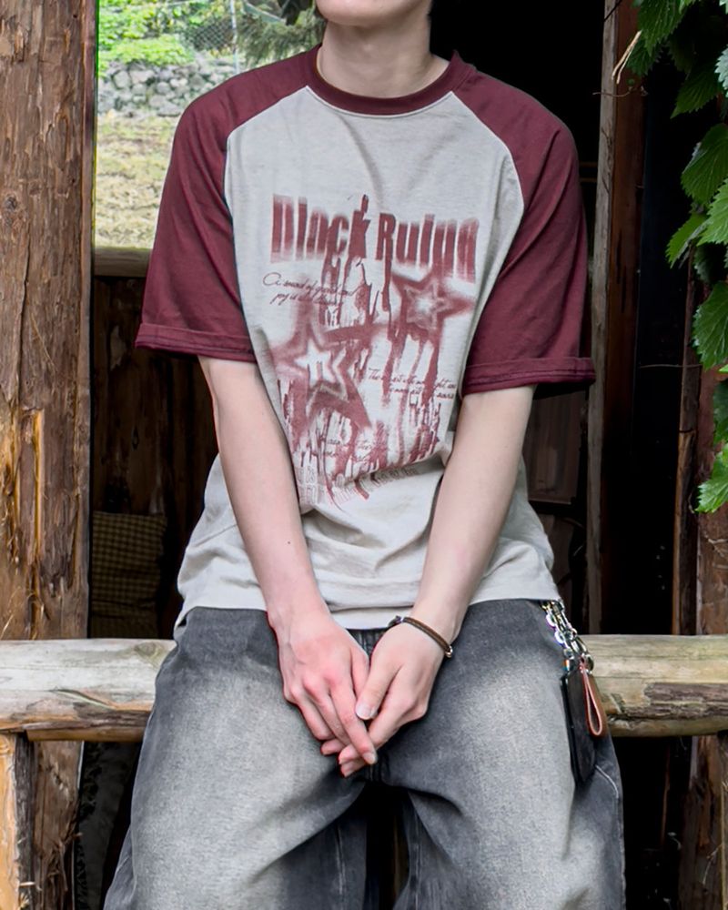 Stamune Printing Raglan Short Sleeve Tee