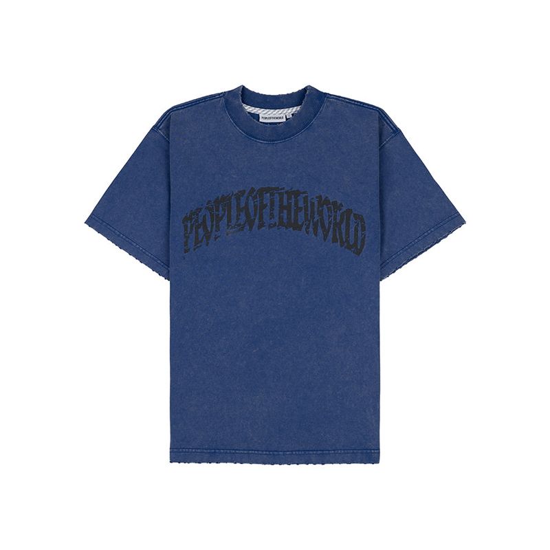 PEOPLEOFTHEWORLD(ピープルオブザワールド)の「ash-washed logo T-shirt (BLUE)(Tops)」