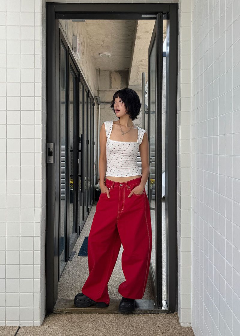 COLOR STITCH WIDE PANTS