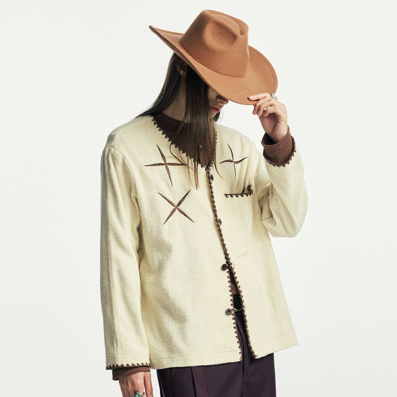 east star button up terry cardigan ivory