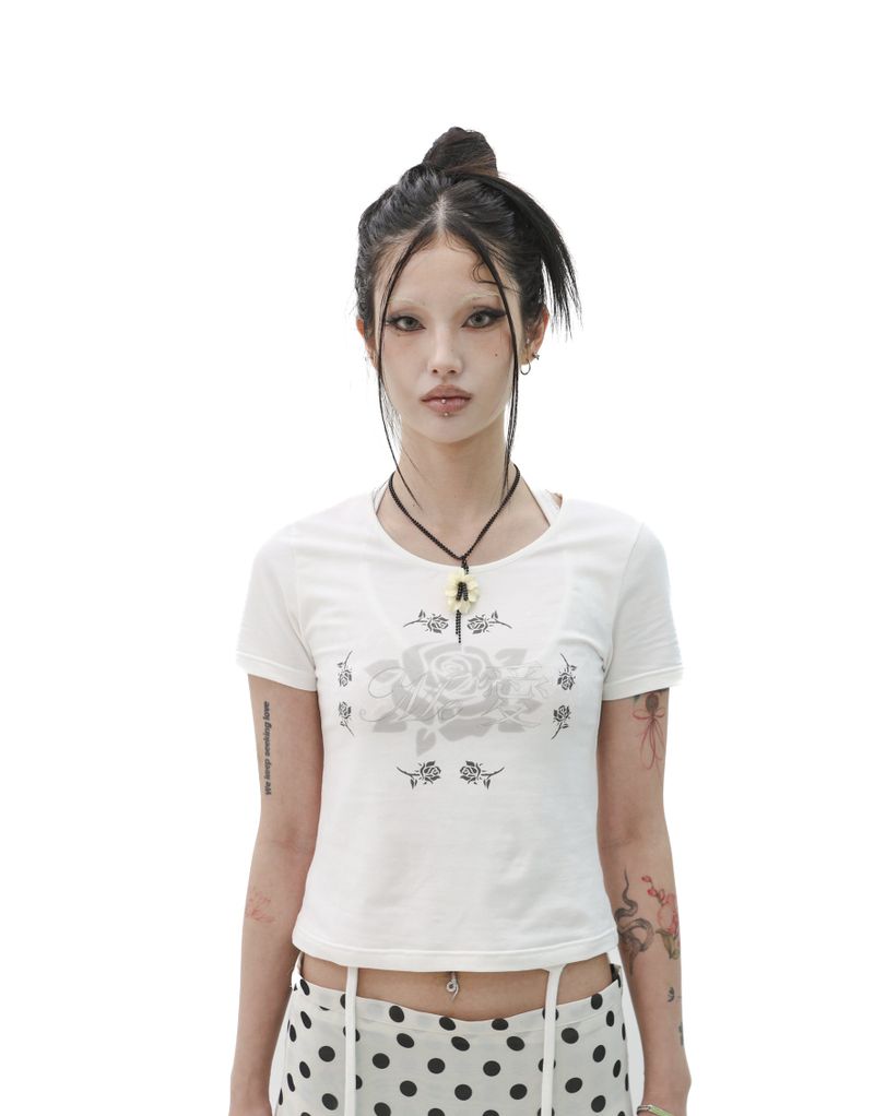 [Gerbera] Halter layered sleeveless (Black/White)