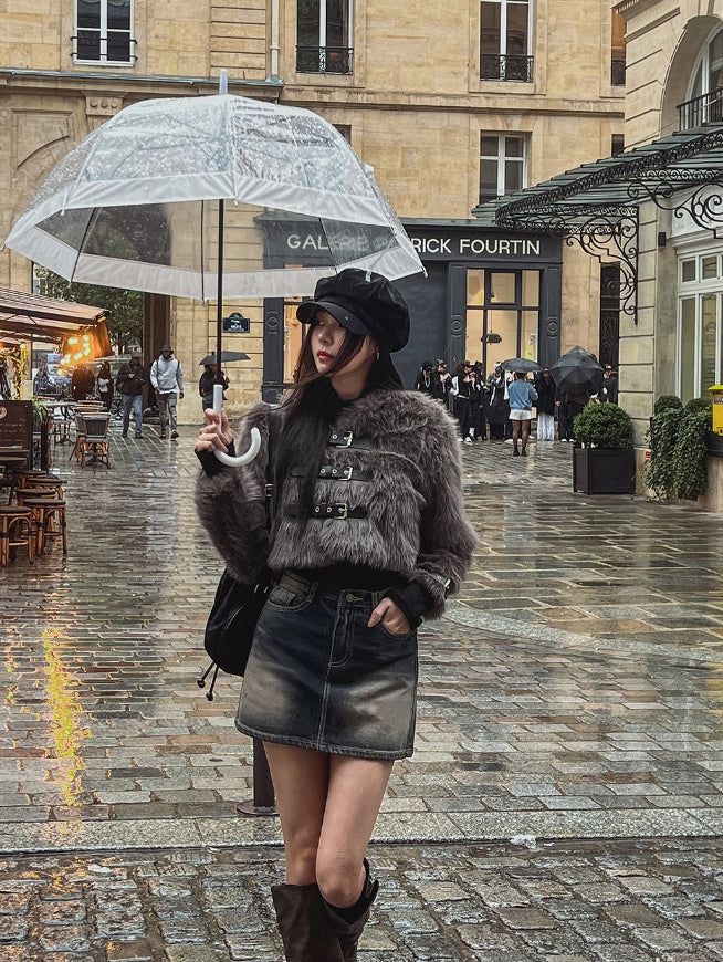 Mori three buckle cropped fur jacket