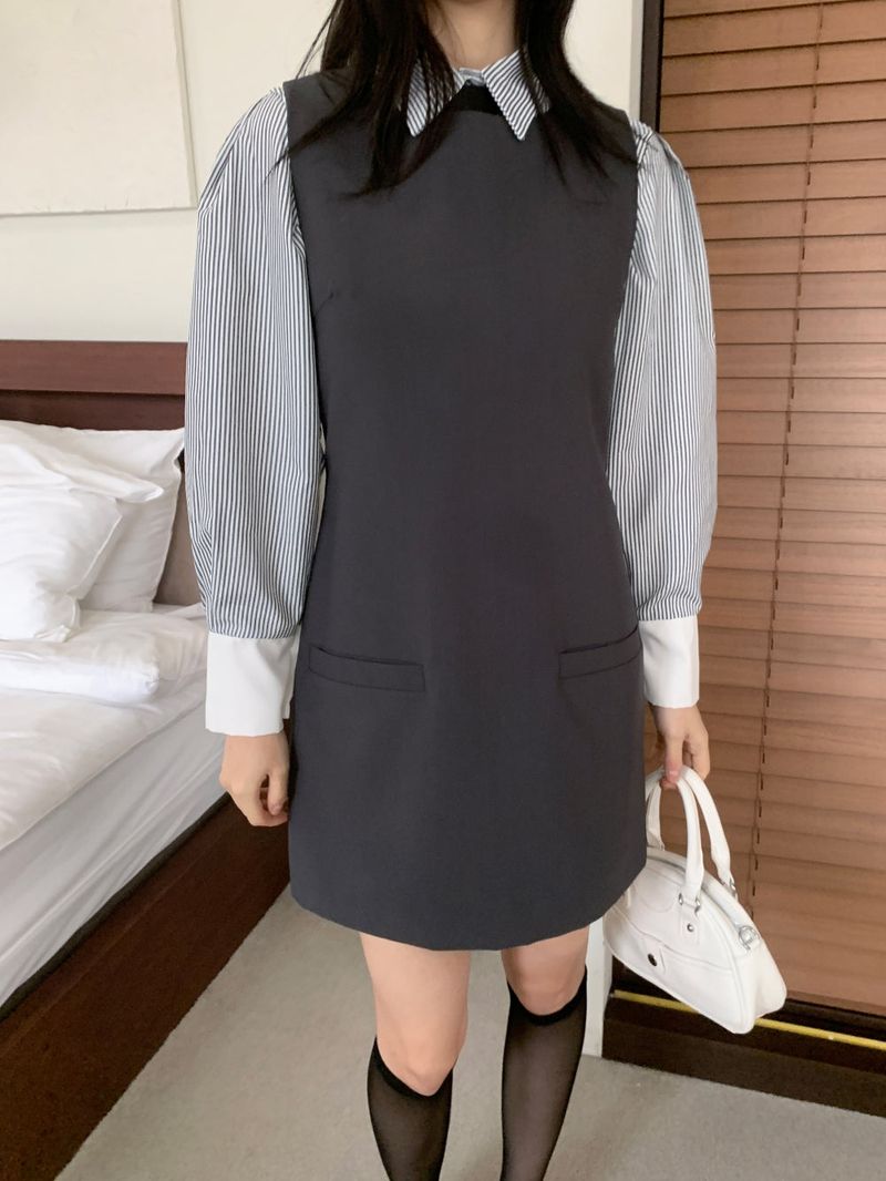 Classic Mae Simple Line Two-Pocket Mini Dress