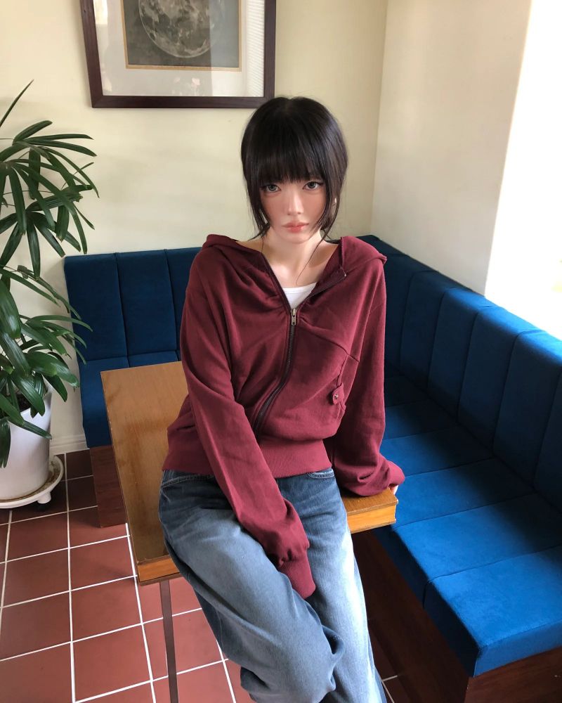 Anne Shirred Pocket Hooded Zip-Up