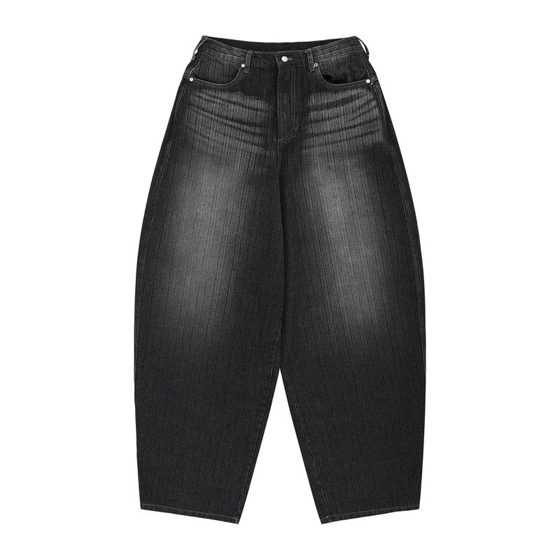 Vertical Wash Wide Denim Pants - Black