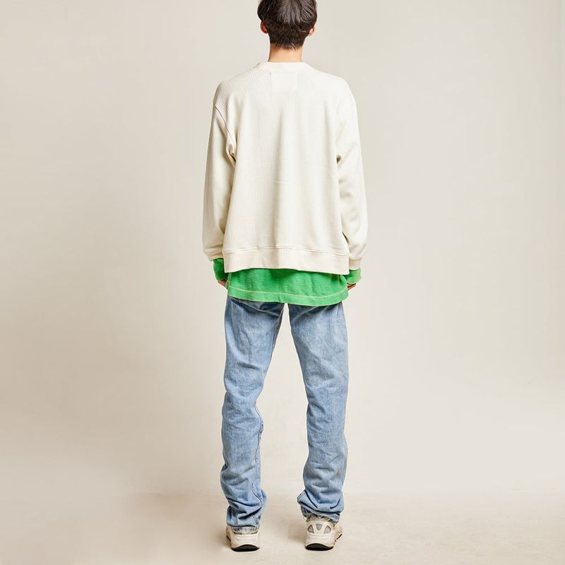 DAMP V-NECK WAFFLE CARDIGAN_IVORY