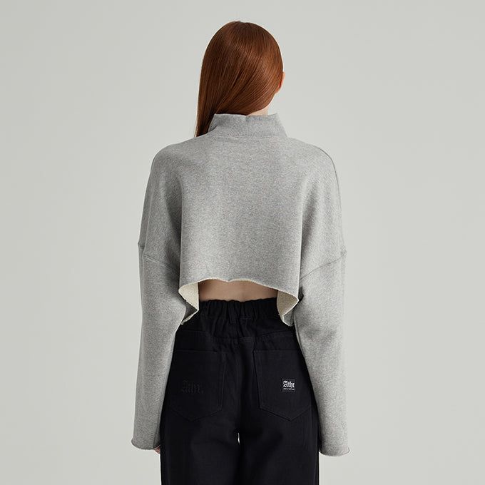 MELANGE GRAY TURTLENECK CROP SWEATSHIRT