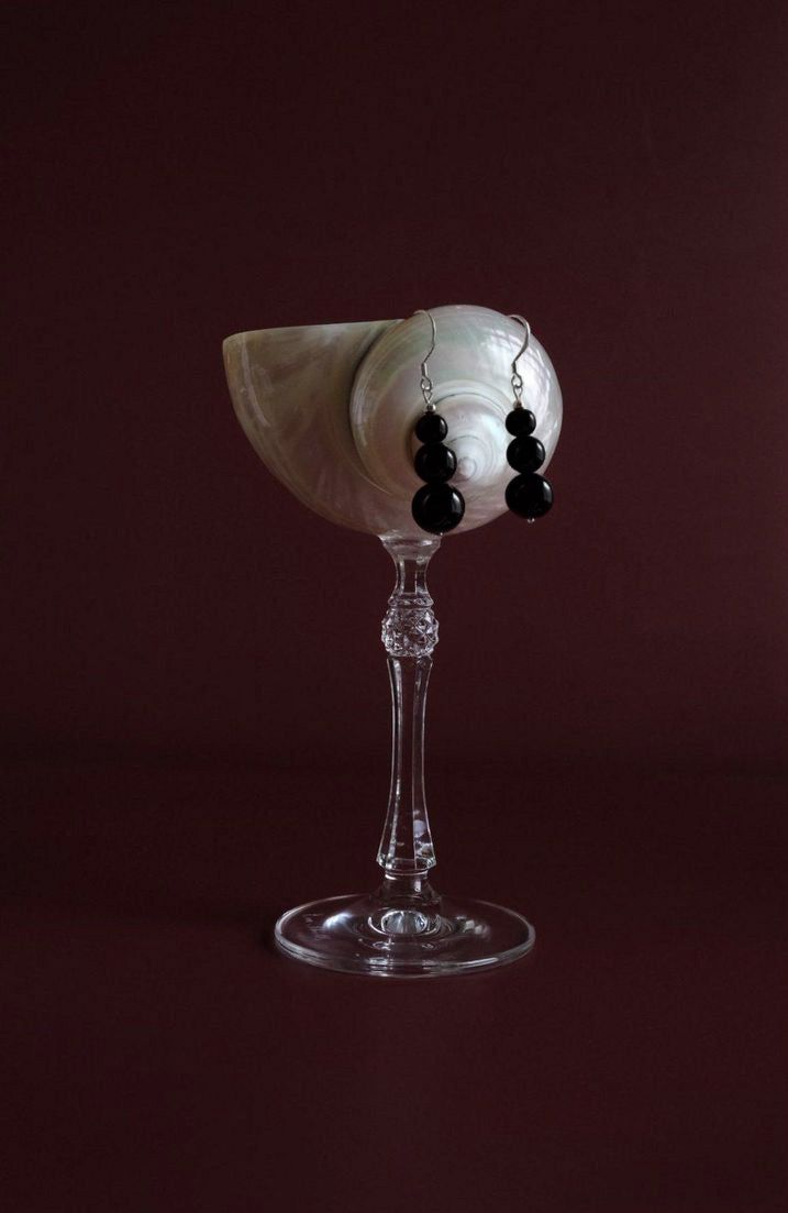 [925silver] Drop onyx earring