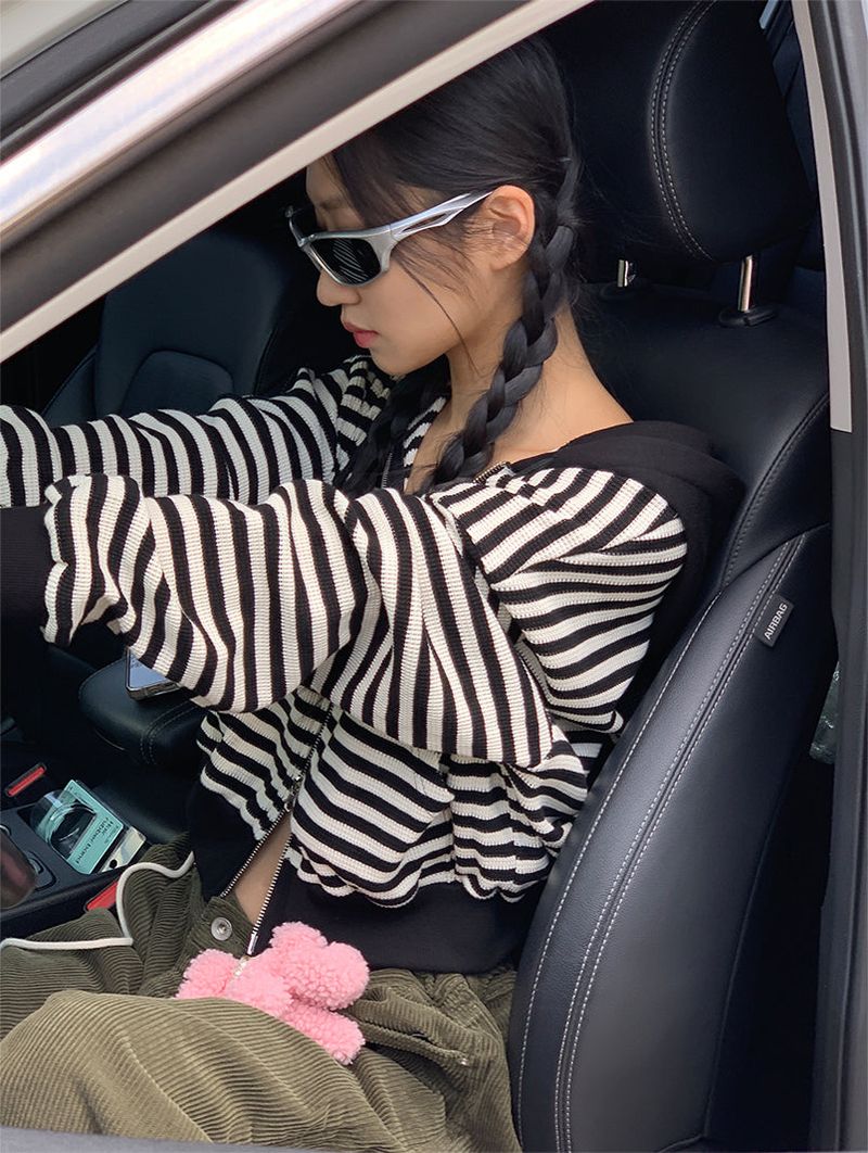 2WAY STRIPE HOODIE ZIP-UP (2COLOR)