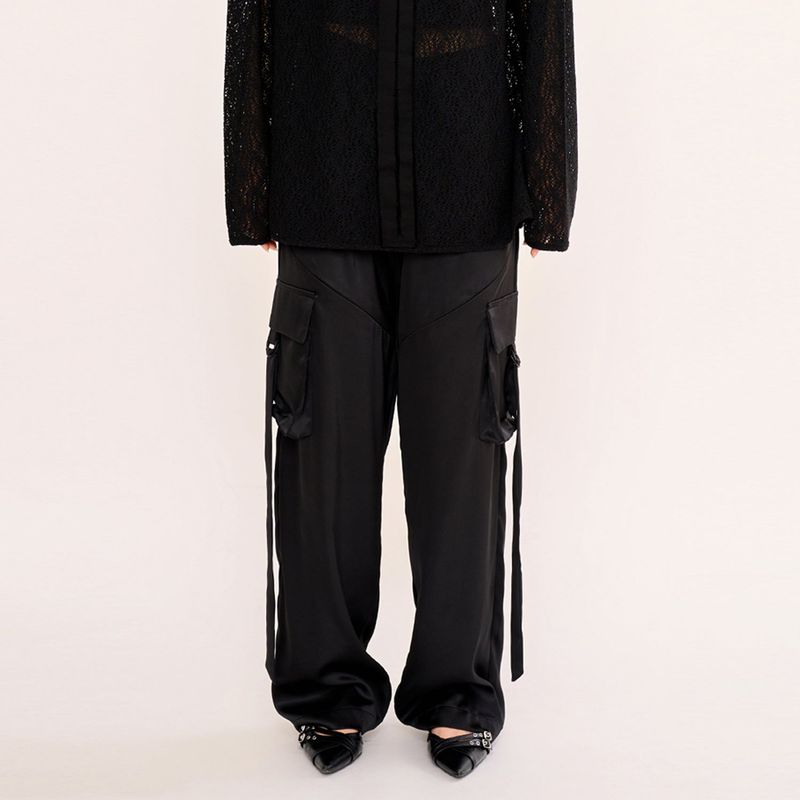 Satin Zipup Wide Cargo Pant
