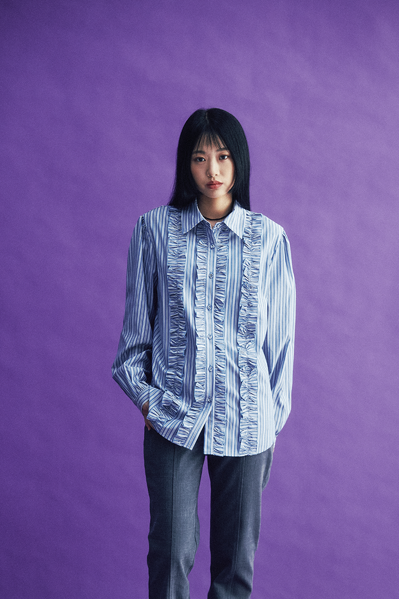 Stripe Frill Blouse (blue)