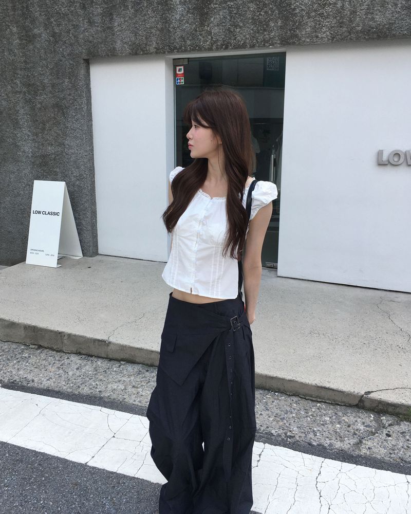Shirring pintuck puff blouse