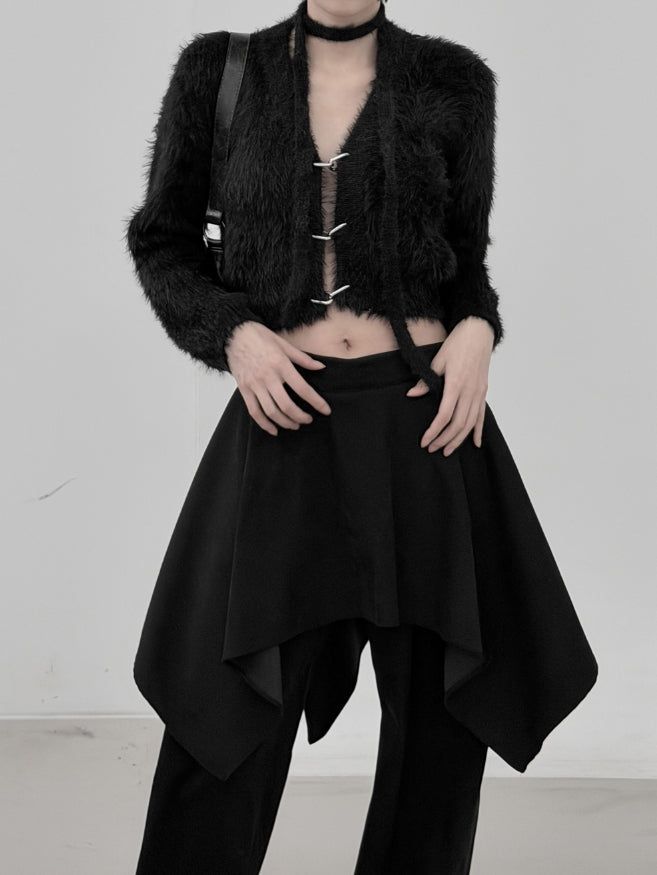 Linked Metal Ring Scarf Fur Cardigan