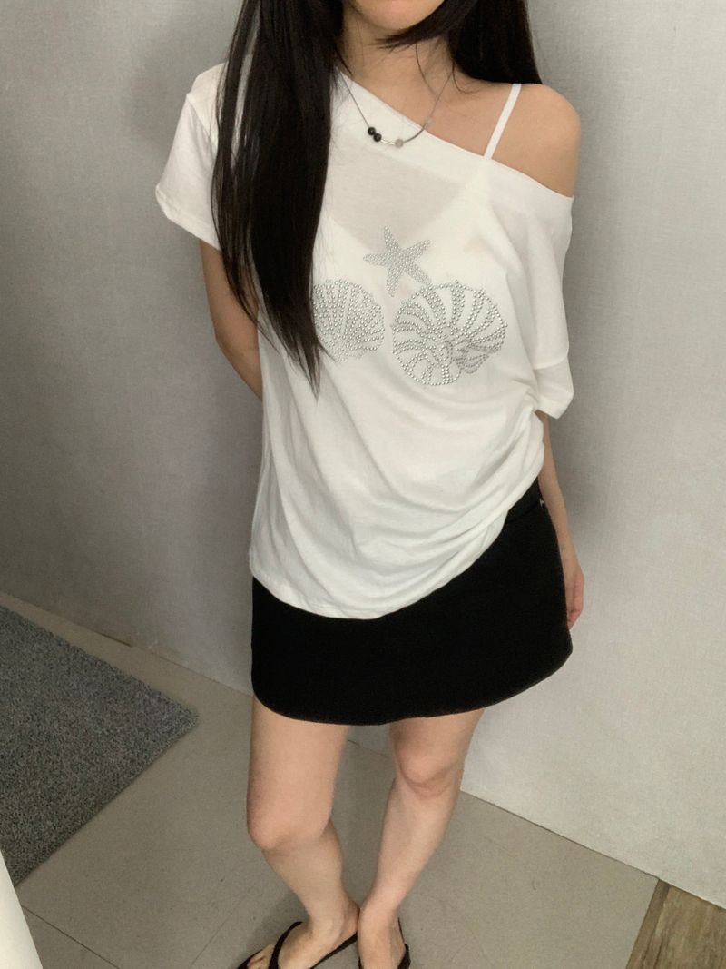 Fabian Beads Off-Shoulder T-Shirt