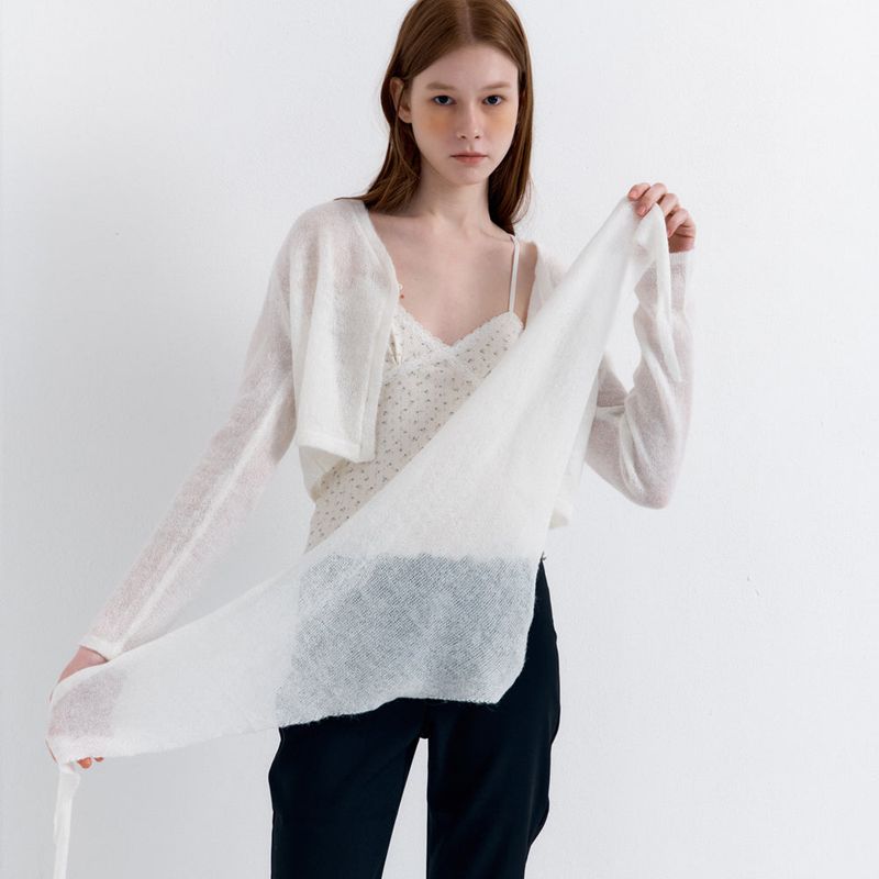 Scarf Set Cropped Knit Cardigan_Ivory