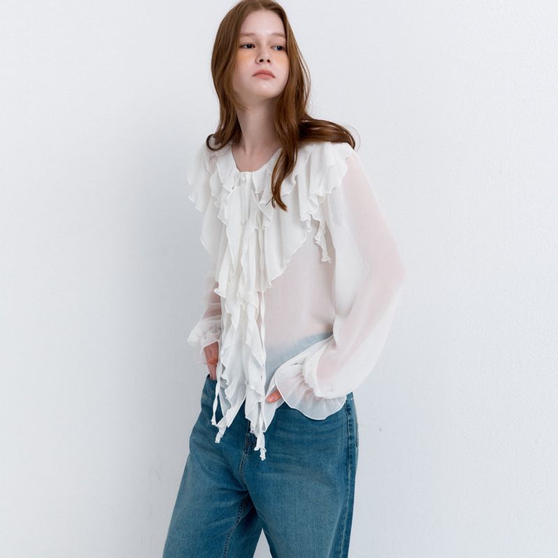 See-through Frill Blouse White