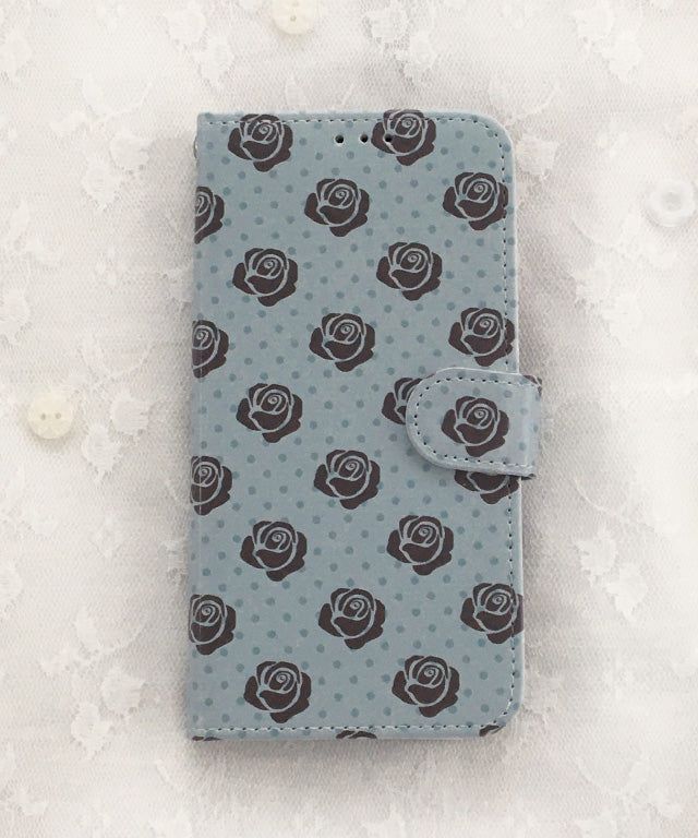 Rose Rose Dot Sky Blue Brown Vintage Diary Case Leather Card wallet Phone Case