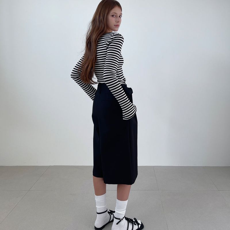 Stripe Scoop Neck T/Shits_Black