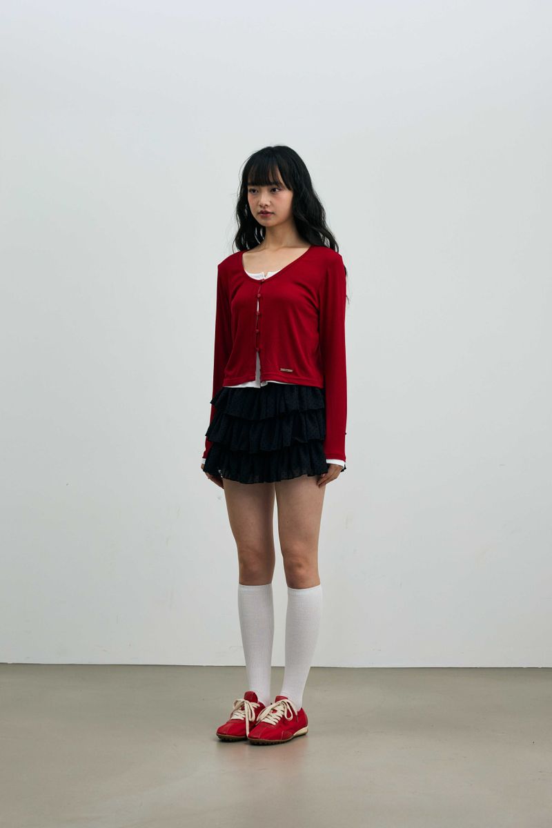 LYLA LAYERED CARDIGAN / RED-WHITE
