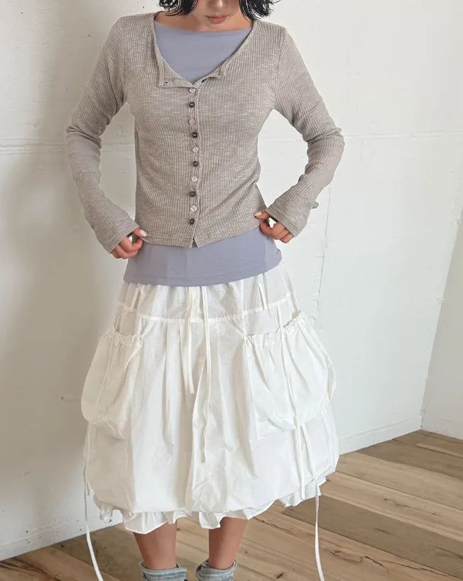 COLOR BUTTON RIBBED CARDIGAN