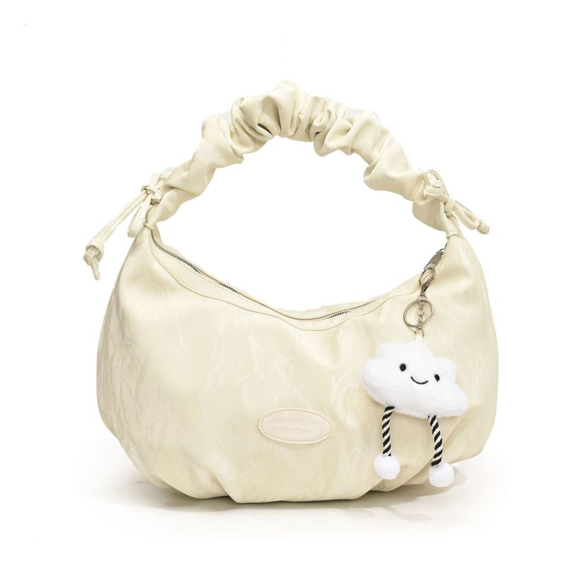 Cloud doll key ring bag denim washed leather wave pattern wrinkle strap zipper shoulder bag