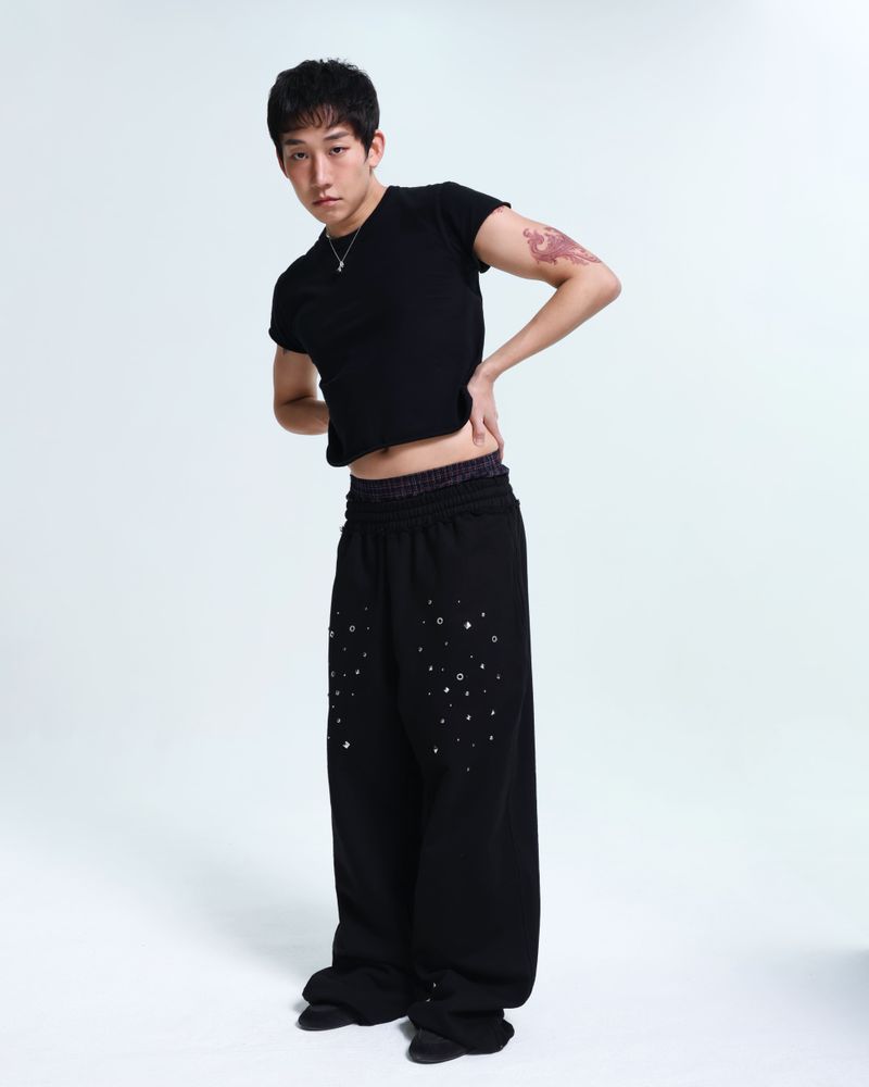 Stud String Sweatpants - Black
